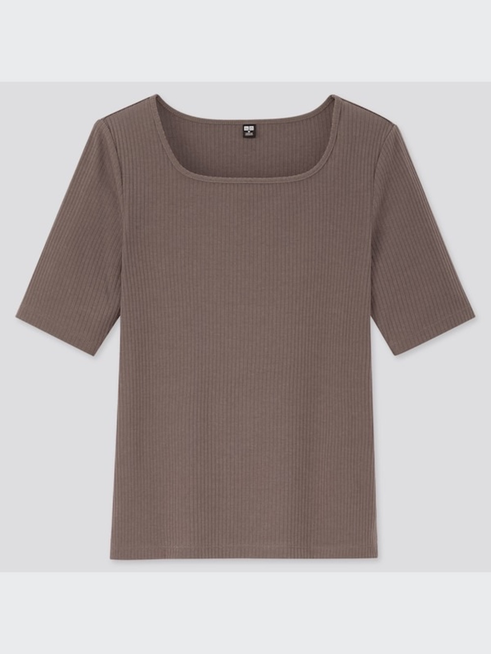 Ribbed square neck T-shirt (5/8 sleeve) - Uniqlo Charcoal Gray